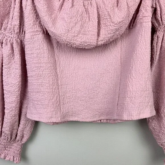 ASTR the Label Lilac Pink Puff Long Sleeve Ruched Bust Top Smocked Blouse sz M - Picture 5 of 13